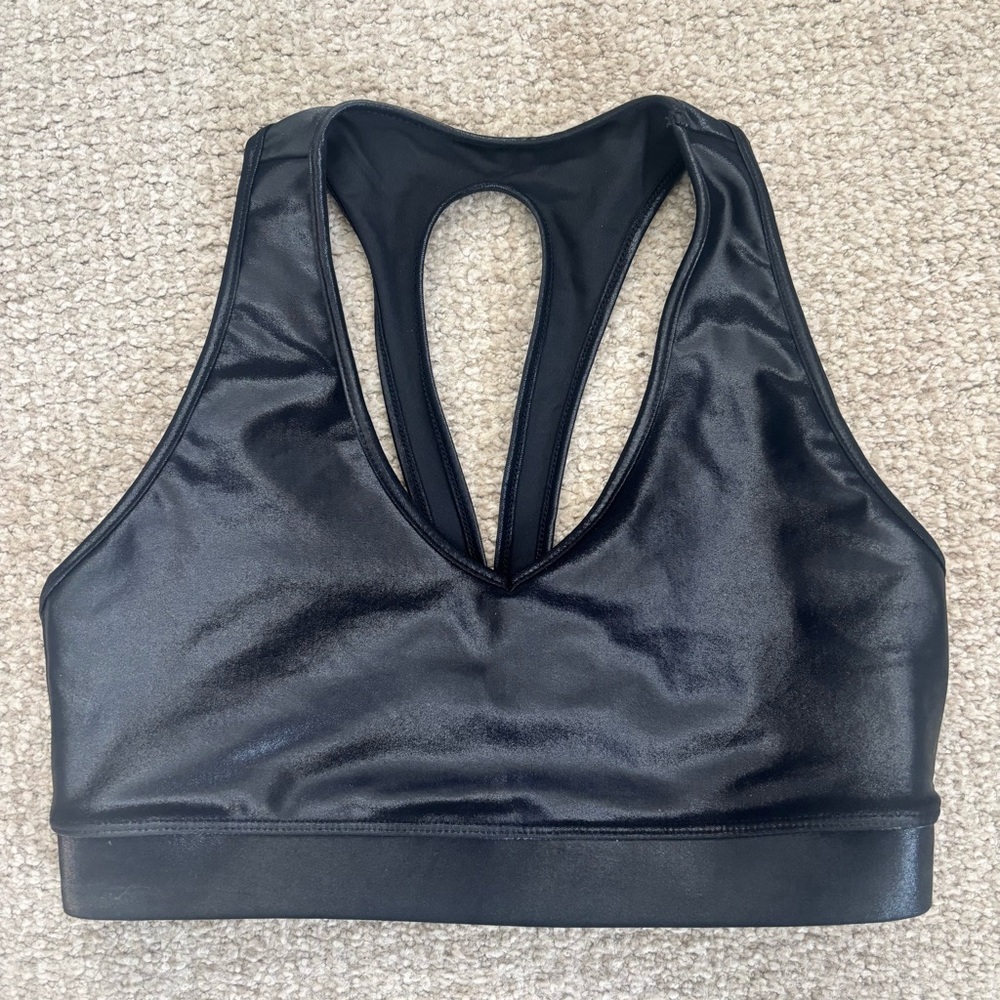 Carbon38 Black Glossy Racerback Sports Bra Shiny Performance Activewear Size S​